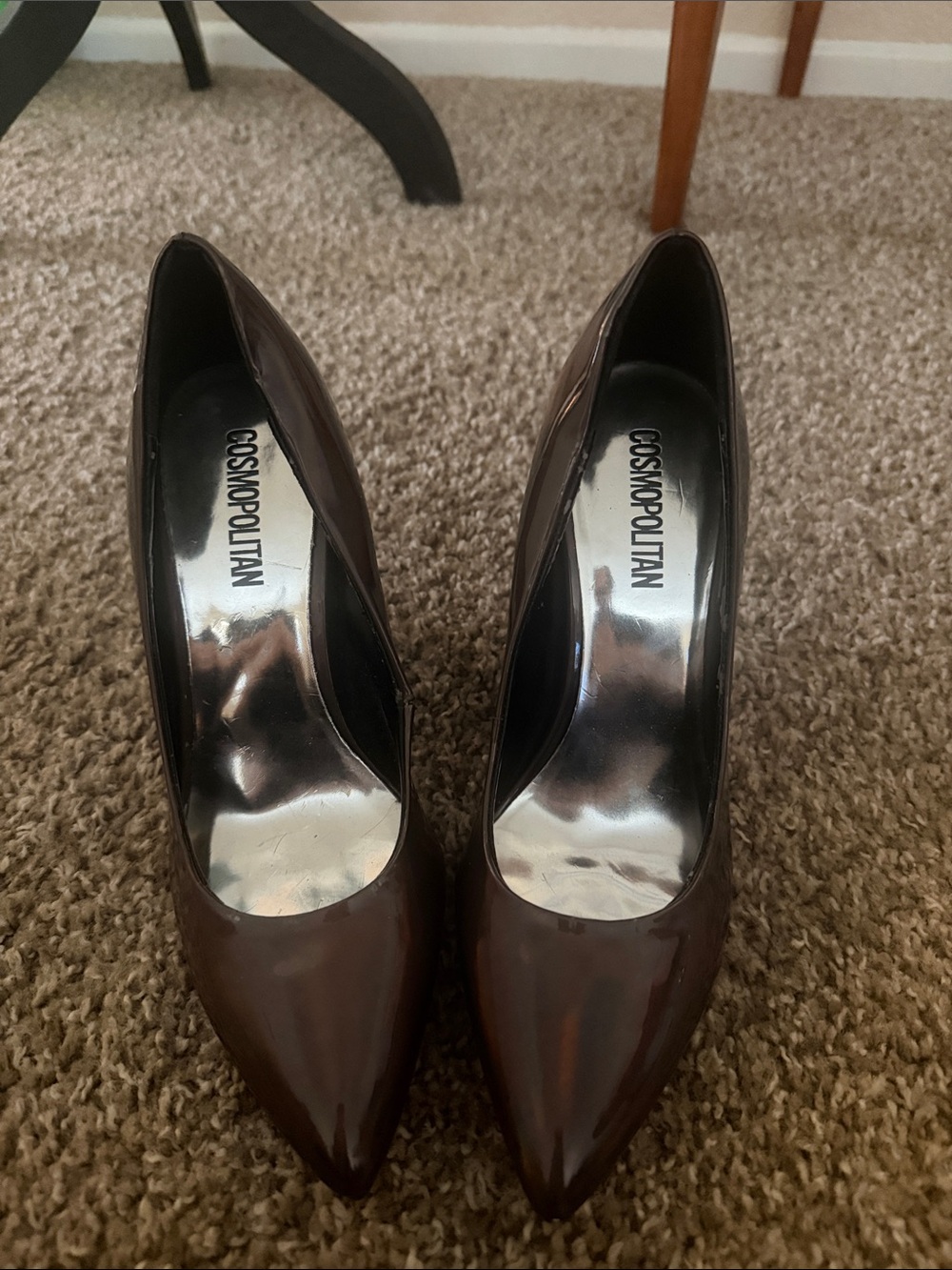 Cosmopolitan Patent Brown Pointed-Toe Pumps